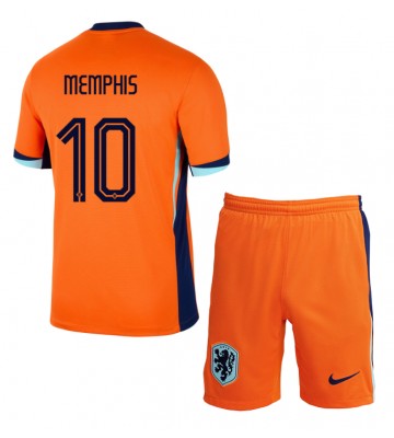 Holland Memphis Depay #10 Hjemmebanesæt Børn EM 2024 Kort ærmer (+ korte bukser)